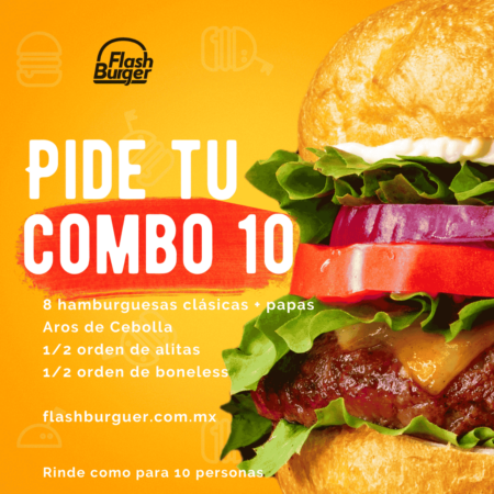 8 hamburguesas clasicas de res Combo10 flash burger